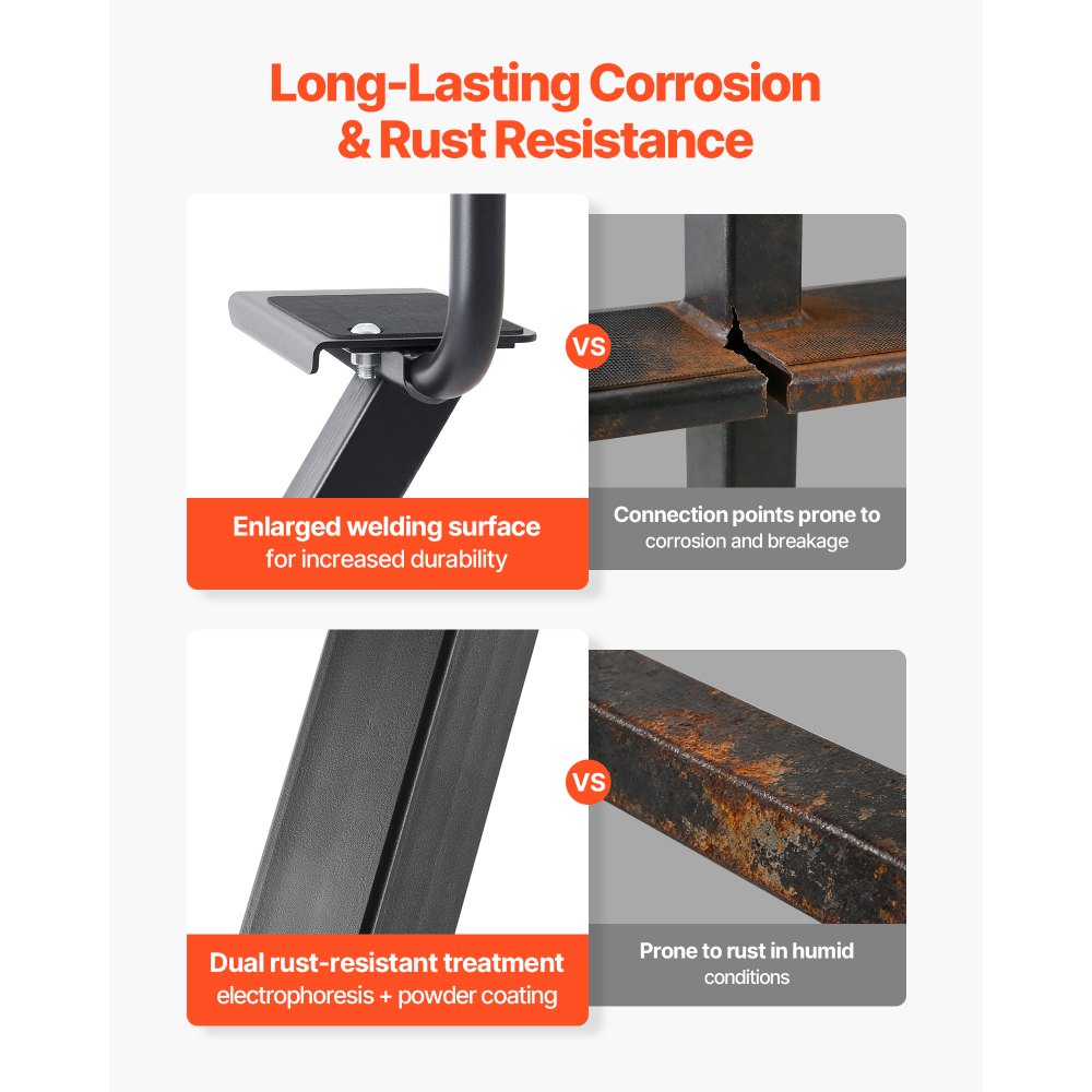 VEVOR Boat Trailer Steps, 3-Step, Heavy-Duty Boat Trailer Steps with Handle, Non-Slip Surface, 3 Mounting Angle Options, Carbon Steel Ladder Suitable for 3" x 3"/3" x 5"/4" x 4" Frame, Bottom Mounting