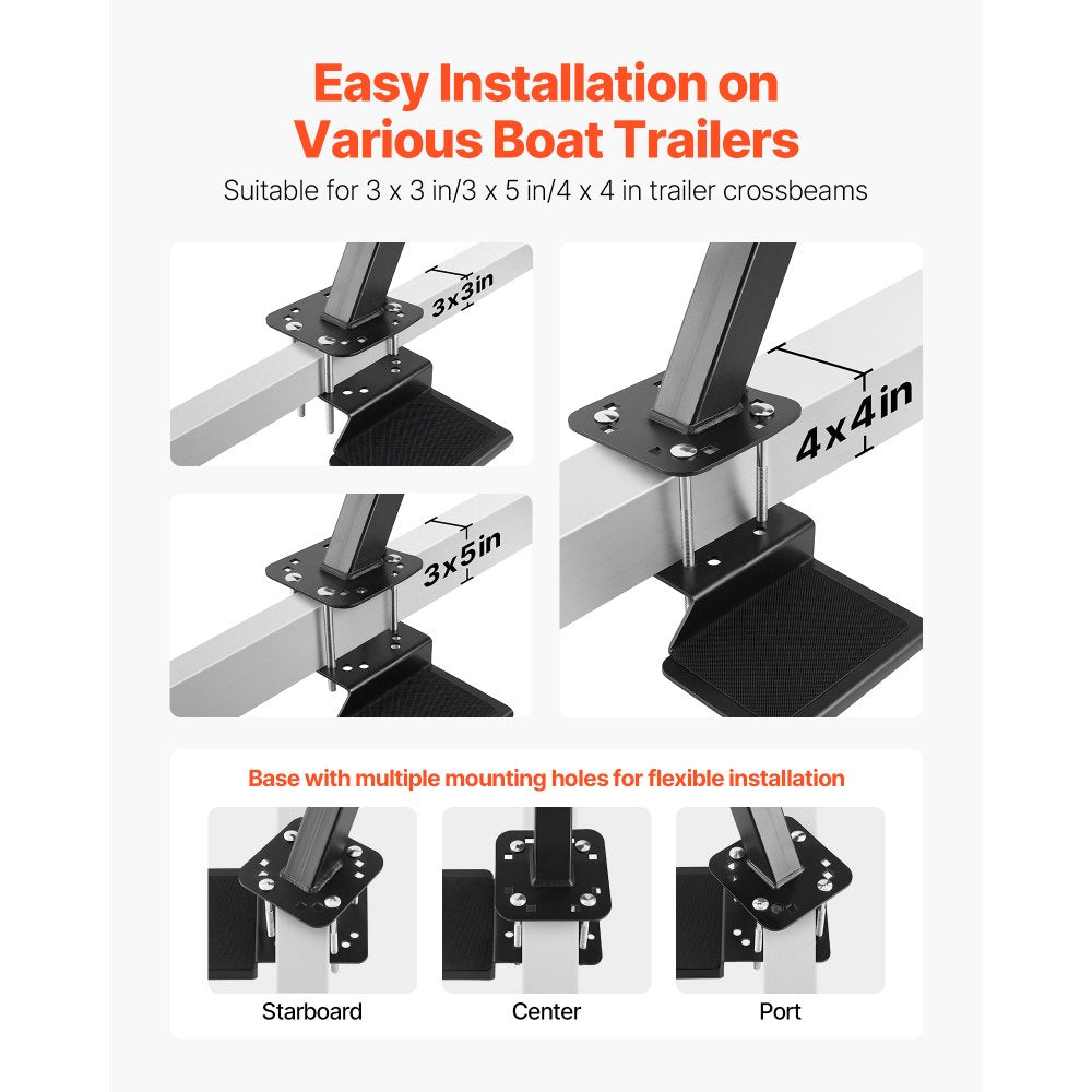 VEVOR Boat Trailer Steps, 3-Step, Heavy-Duty Boat Trailer Steps with Handle, Non-Slip Surface, 3 Mounting Angle Options, Carbon Steel Ladder Suitable for 3" x 3"/3" x 5"/4" x 4" Frame, Bottom Mounting