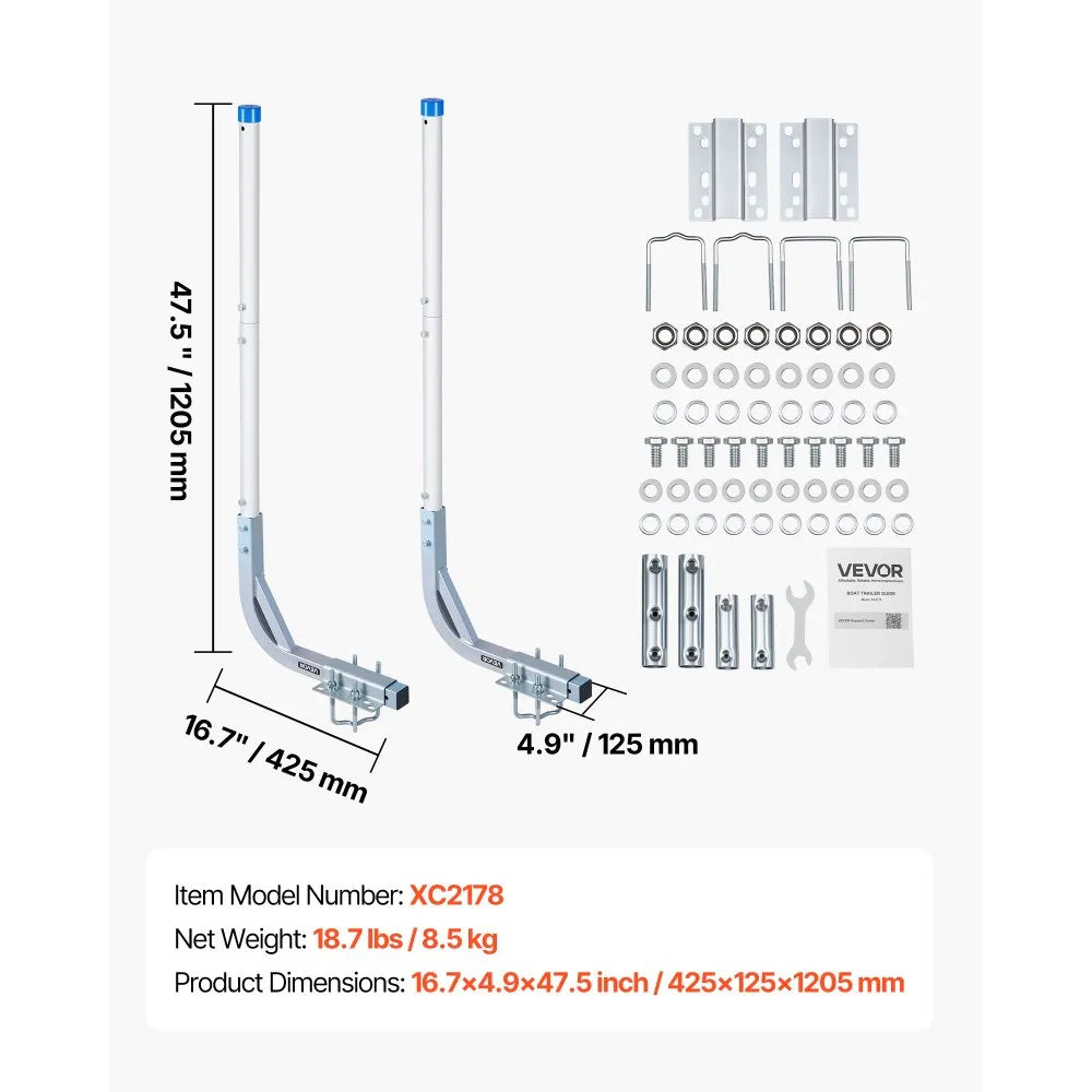 VEVOR Boat Trailer Guides, 30.5 in/47.5 in Height Guide Poles, 2PCS High-Hardness Steel Trailer Guide-Ons, Adjustable Guide Poles with PVC Pipes, for Ski Boats, Compact Fishing Boats, Small Sailboat