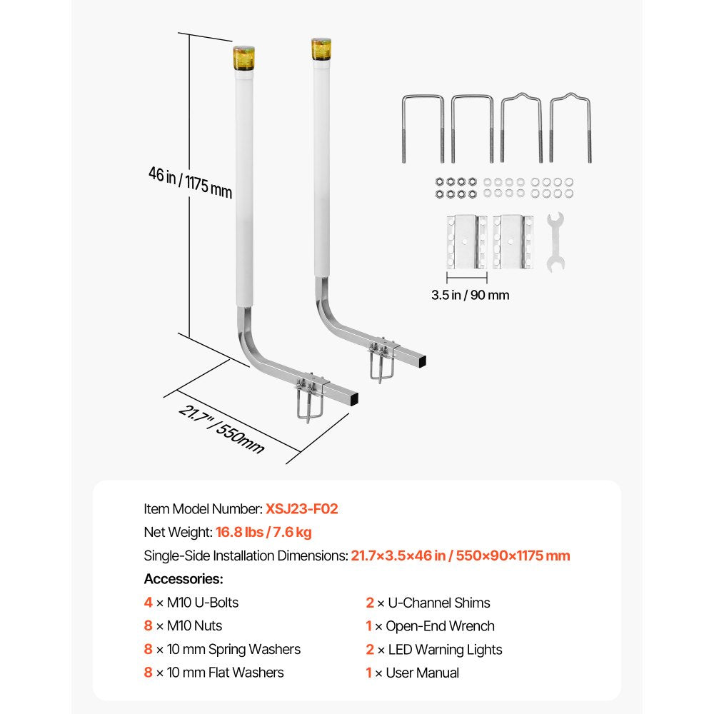 VEVOR Boat Trailer Guide, 46 in with LED Light Trailer Guide Poles, 2PCS High-Hardness Steel Guide-Ons, Wide Adjustable Trailers Guides with PVC Pipes, for Ski Boat, Fishing Boat or Sailboat Trailers