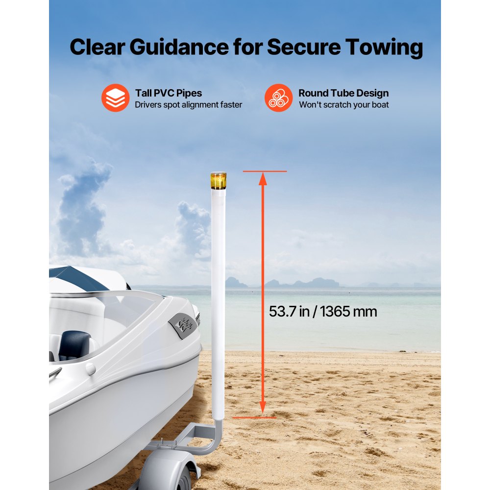 VEVOR Boat Trailer Guide, 65.7 in with LED Light Trailer Guide Poles, 2PCS High-Hardness Steel Guide-Ons, Wide Adjustable Trailers Guides with PVC Pipes, for Ski Boat, Fishing Boat, Sailboat Trailers