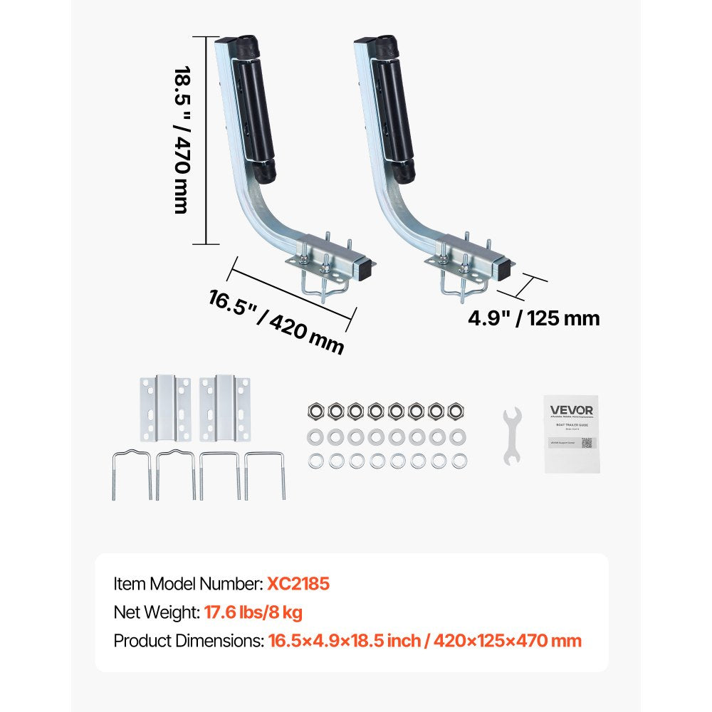 VEVOR Boat Trailer Guides, 18.5 in/20.5 in Height Adjustable Trailers Guide, 2PCS Thickened High-Duty Steel Trailer Guide-Ons with Smooth Roller Guidance, for V-Hull Boats, Small to Mid-Size Boats