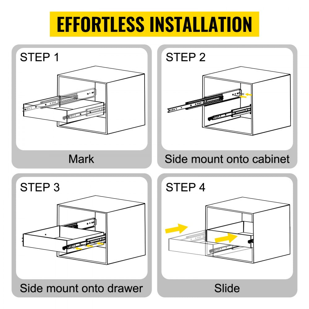 VEVOR Heavy Duty Drawer Slides 22" Length, Locking Drawer Slides 500lbs Load Capacity Full Extension Drawer Slide 1 Pair Side Mount Ball Bearing Drawer Glides Cabinet Industrial Shelf