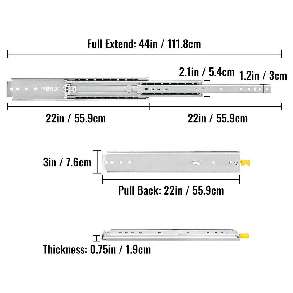 VEVOR Heavy Duty Drawer Slides 22" Length, Locking Drawer Slides 500lbs Load Capacity Full Extension Drawer Slide 1 Pair Side Mount Ball Bearing Drawer Glides Cabinet Industrial Shelf
