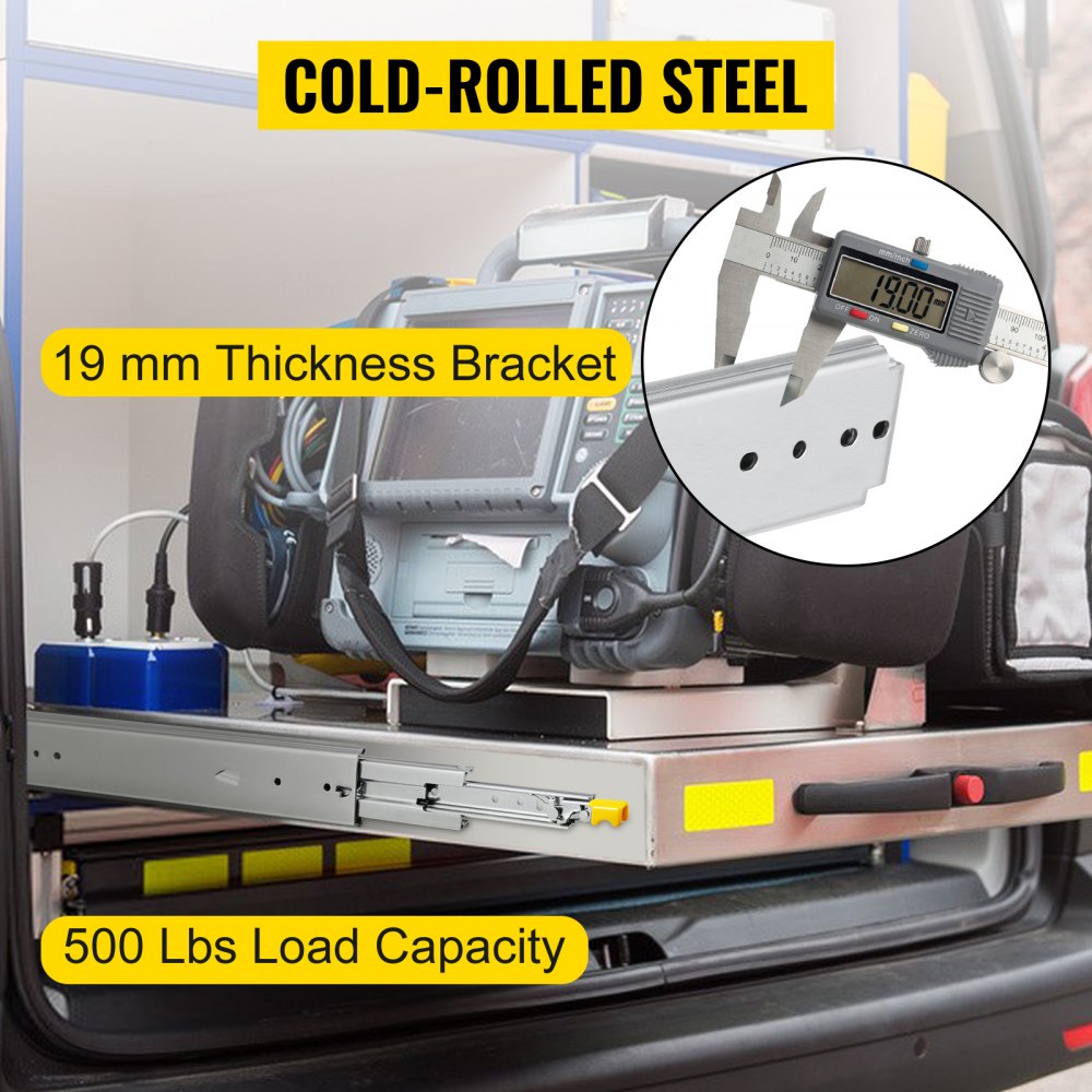 VEVOR Heavy Duty Drawer Slides 36\" Length, Locking Drawer Slides 500lbs Load Capacity Long Full Extension Drawer Slide 1 Pair Side Mount Ball Bearing Drawer Glides Push to Open Drawer Runners Rail