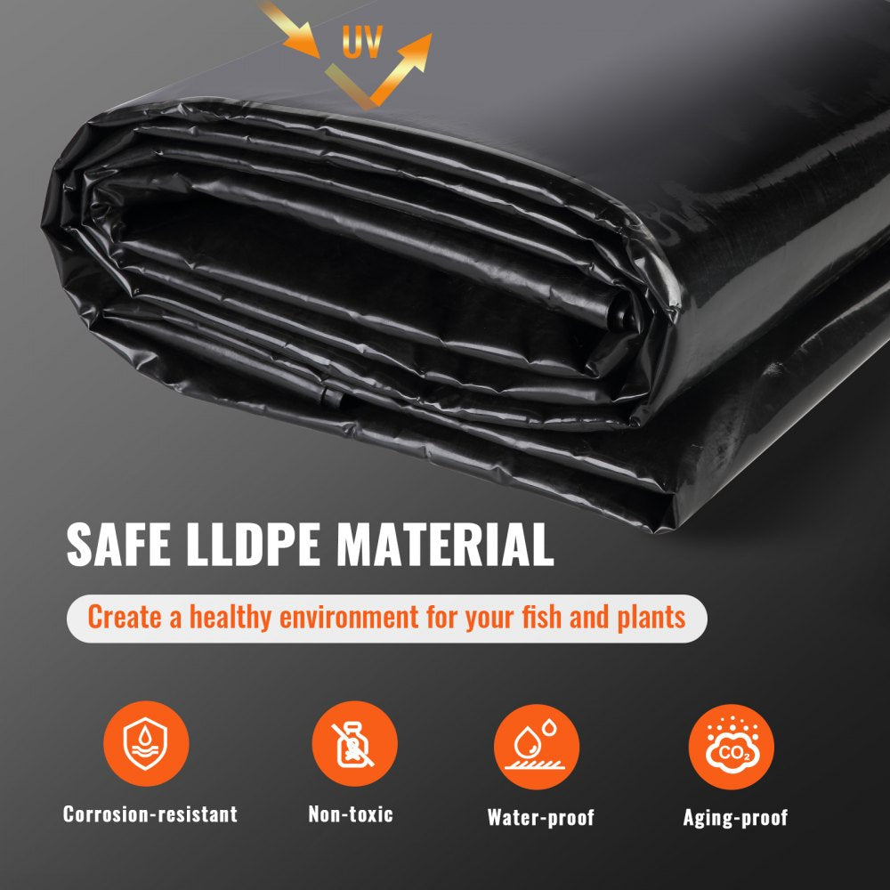 VEVOR Pond Liner, 10 x 13 ft 20 Mil Thickness, Pliable LLDPE Material Pond Skins, Easy Cutting Underlayment for Fish or Koi Ponds, Water Features, Waterfall Base , Fountains, Water Gardens, Black