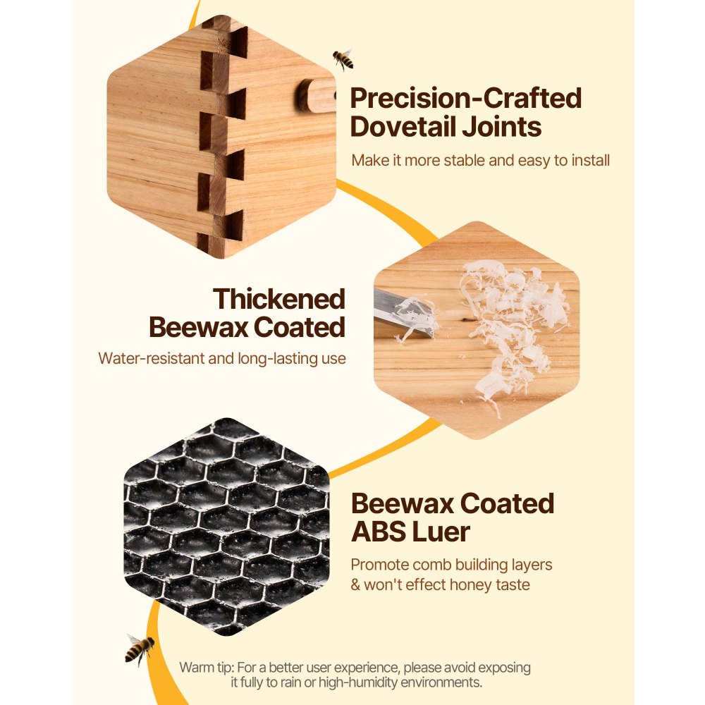 VEVOR Bee Hive Deep Box Starter Kit, 100% Beeswax Coated Natural Fir Wood, Langstroth Beehive Kit with 10 Frames and Foundations, Transparent Acrylic Bee Windows for Beginners and Pro Beekeepers