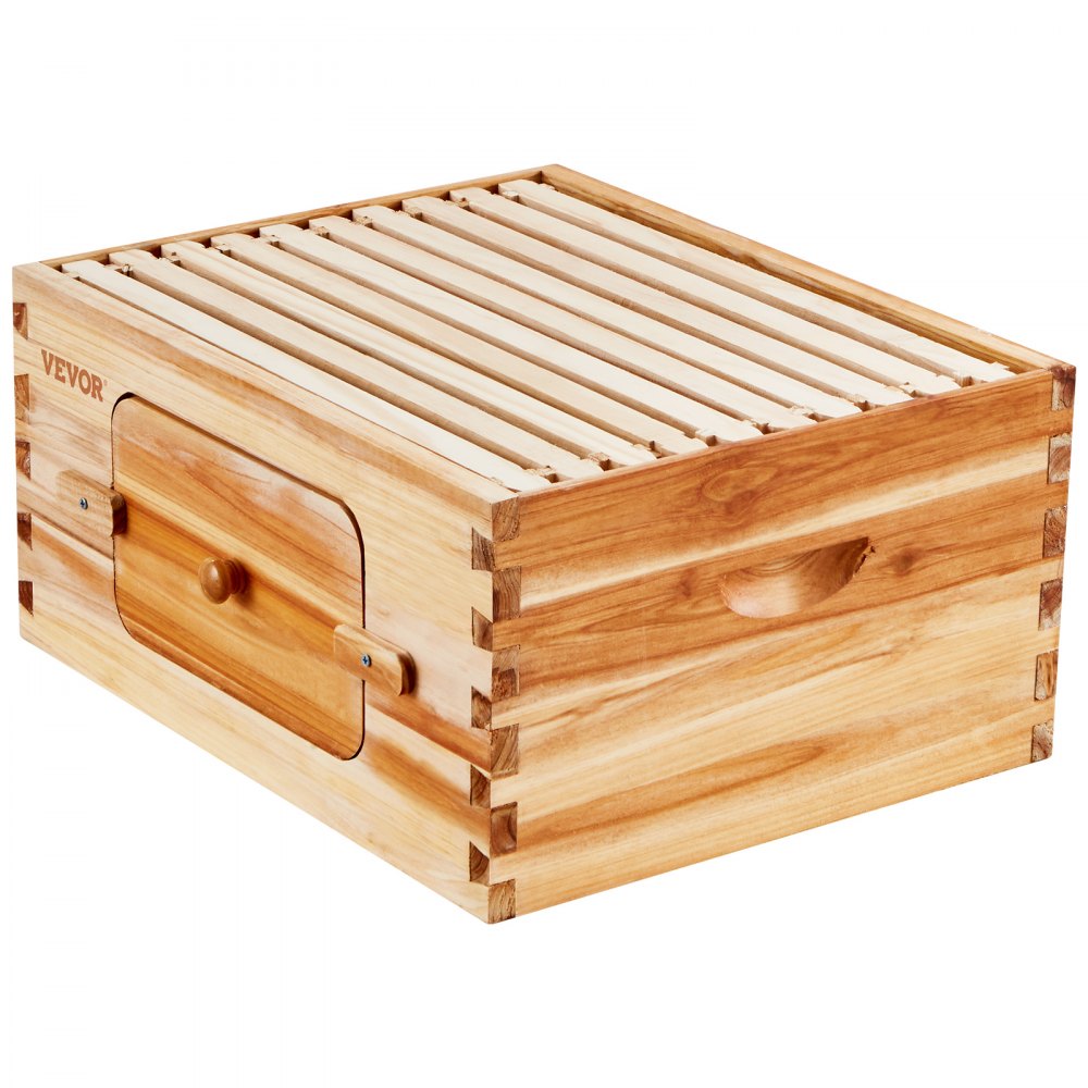 VEVOR Bee Hive Deep Box Starter Kit, 100% Beeswax Coated Natural Fir Wood, Langstroth Beehive Kit with 10 Frames and Foundations, Transparent Acrylic Bee Windows for Beginners and Pro Beekeepers