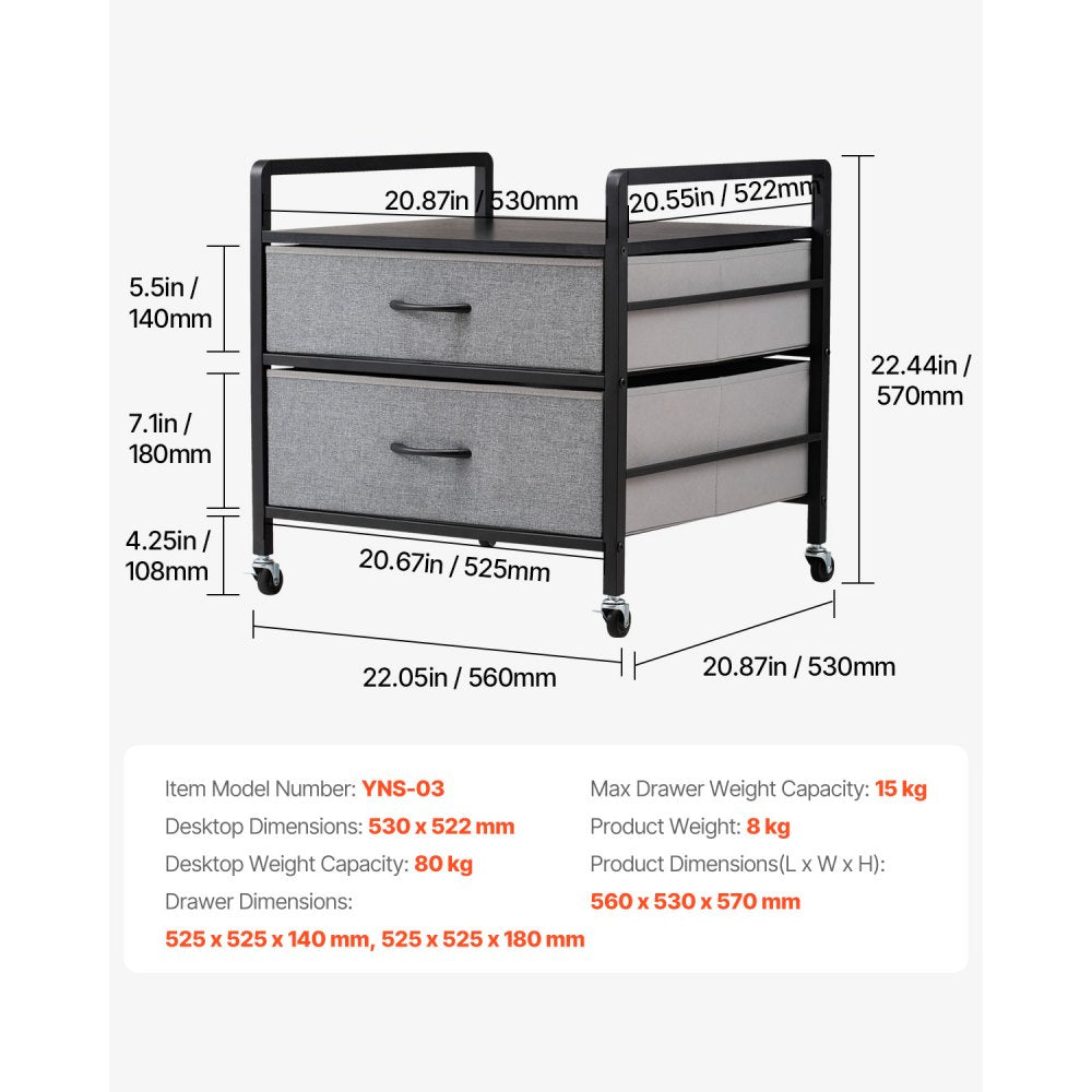 VEVOR Mini Fridge Stand with Storage, 176 lb-Capacity Mini Fridge Table with 2 Drawers & 4 Swivel Wheels, Mobile Mini Fridge Shelf, Gray Mini Fridge Organizer for Dorm, Apartment, Office, Bedroom