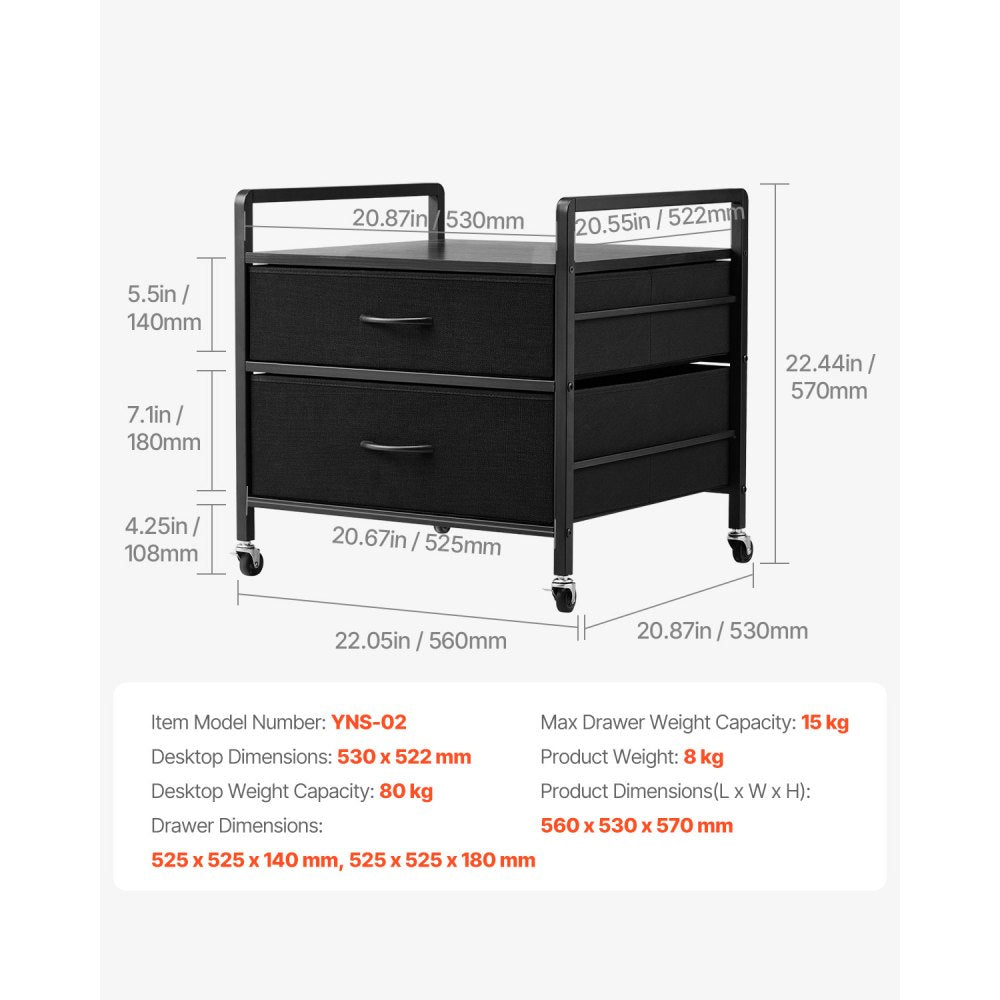 VEVOR Mini Fridge Stand with Storage, 176 lb-Capacity Mini Fridge Table with 2 Drawers & 4 Swivel Wheels, Mobile Mini Fridge Shelf, Black Mini Fridge Organizer for Dorm, Apartment, Office, Bedroom