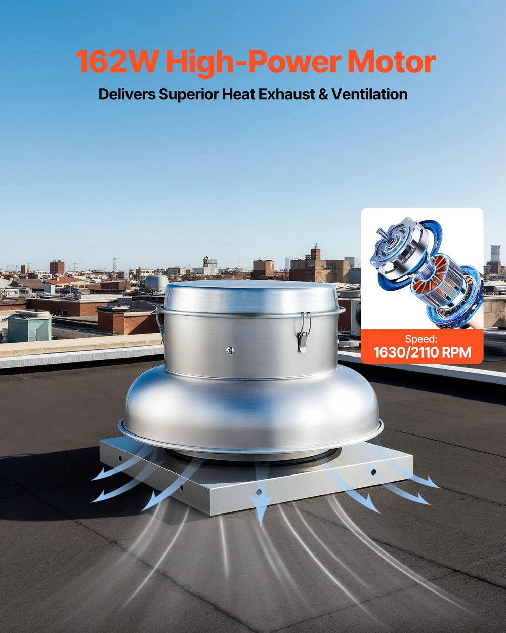 VEVOR Roof Exhaust Fan - 162W high-power motor, 1630/2110 RPM