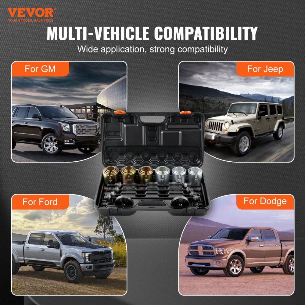 VEVOR 26 PCS Pull and Press Sleeve Kit, Steel Bush Bearing Removal and Installation Set, Bush Removal Insertion Sleeve Tools with Carrying Case, Multi-Vehicle Compatibility for LCV and HGV Engines