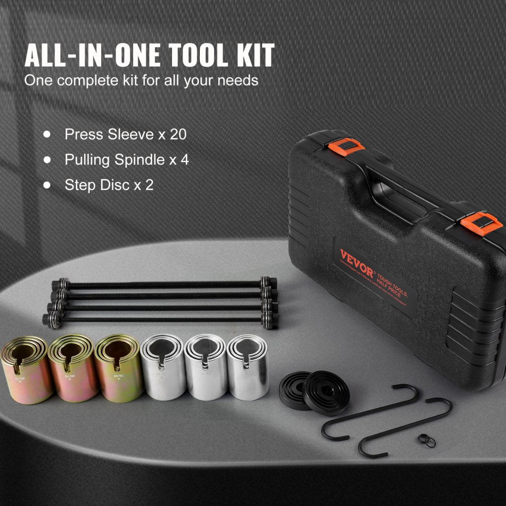 VEVOR 26 PCS Pull and Press Sleeve Kit, Steel Bush Bearing Removal and Installation Set, Bush Removal Insertion Sleeve Tools with Carrying Case, Multi-Vehicle Compatibility for LCV and HGV Engines