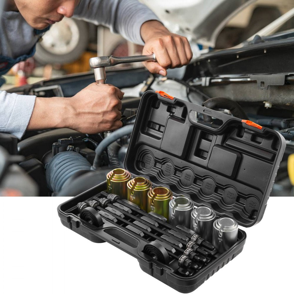 VEVOR 26 PCS Pull and Press Sleeve Kit, Steel Bush Bearing Removal and Installation Set, Bush Removal Insertion Sleeve Tools with Carrying Case, Multi-Vehicle Compatibility for LCV and HGV Engines