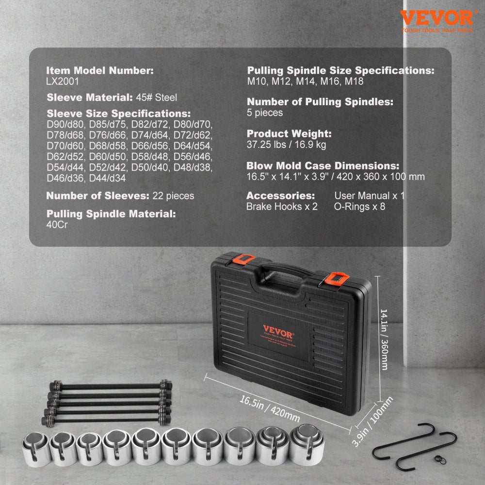 VEVOR 27 PCS Pull and Press Sleeve Kit, Steel Bush Bearing Removal and Installation Set, Bush Removal Insertion Sleeve Tools with Carrying Case, Multi-Vehicle Compatibility for LCV and HGV Engines
