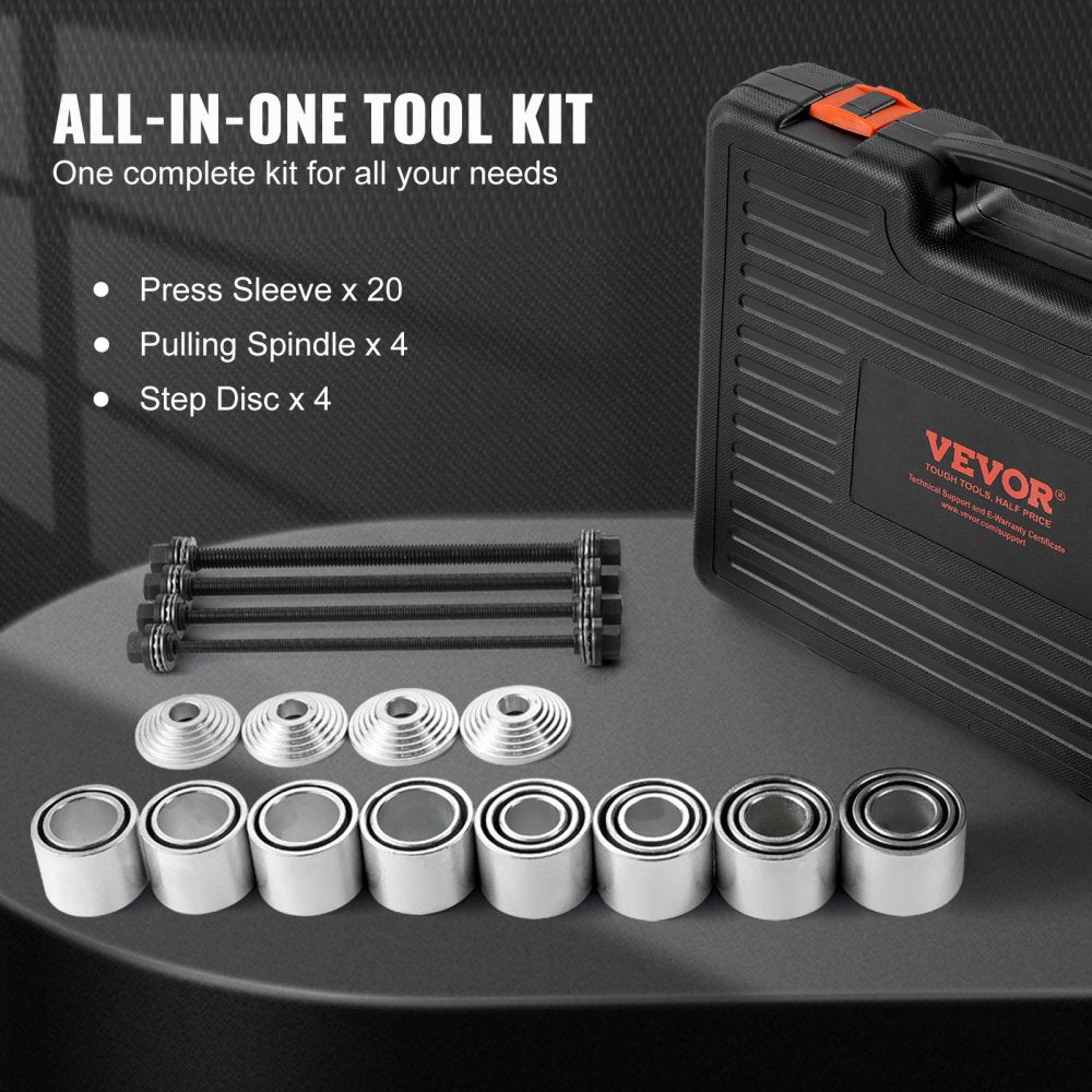 VEVOR 28 PCS Pull and Press Sleeve Kit, Steel Bush Bearing Removal and Installation Set, Bush Removal Insertion Sleeve Tools with Carrying Case, Multi-Vehicle Compatibility for LCV and HGV Engines