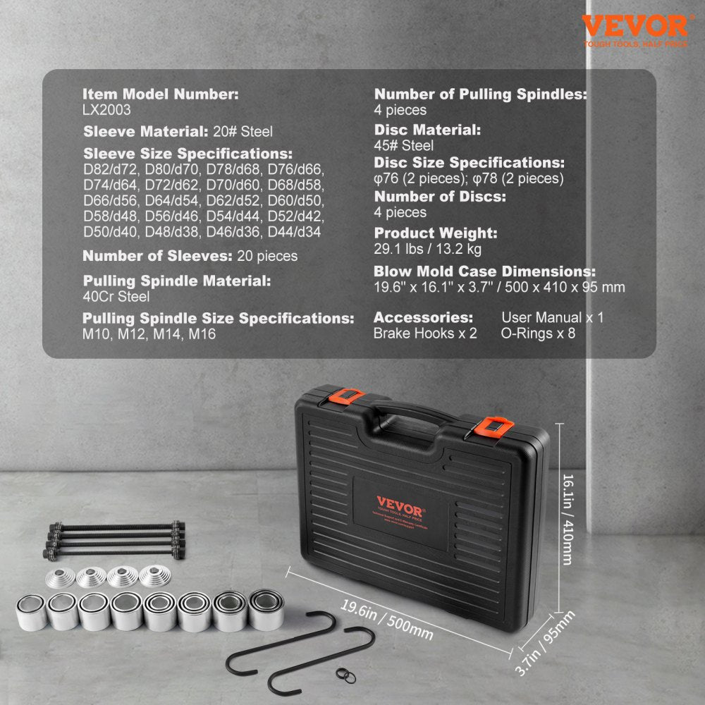VEVOR 28 PCS Pull and Press Sleeve Kit, Steel Bush Bearing Removal and Installation Set, Bush Removal Insertion Sleeve Tools with Carrying Case, Multi-Vehicle Compatibility for LCV and HGV Engines