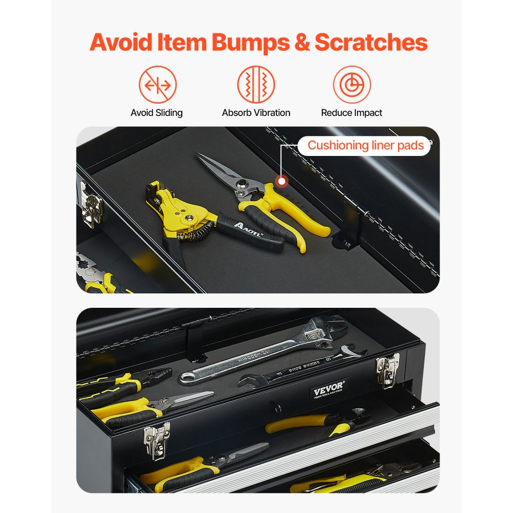 VEVOR Metal Tool Box, 20.5-inch, Portable Metal Tool Box with 4 Drawers, Small Tool Chest with EVA Liners, Ball Bearing Slide Drawers Locking & Powder Coated Finish, Multi-Function Tool Organizer