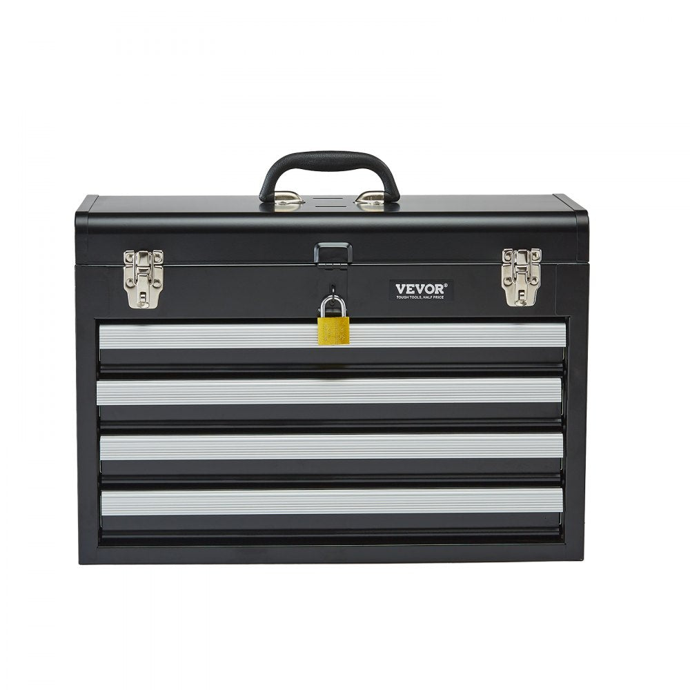 VEVOR Metal Tool Box, 20.5-inch, Portable Metal Tool Box with 4 Drawers, Small Tool Chest with EVA Liners, Ball Bearing Slide Drawers Locking & Powder Coated Finish, Multi-Function Tool Organizer