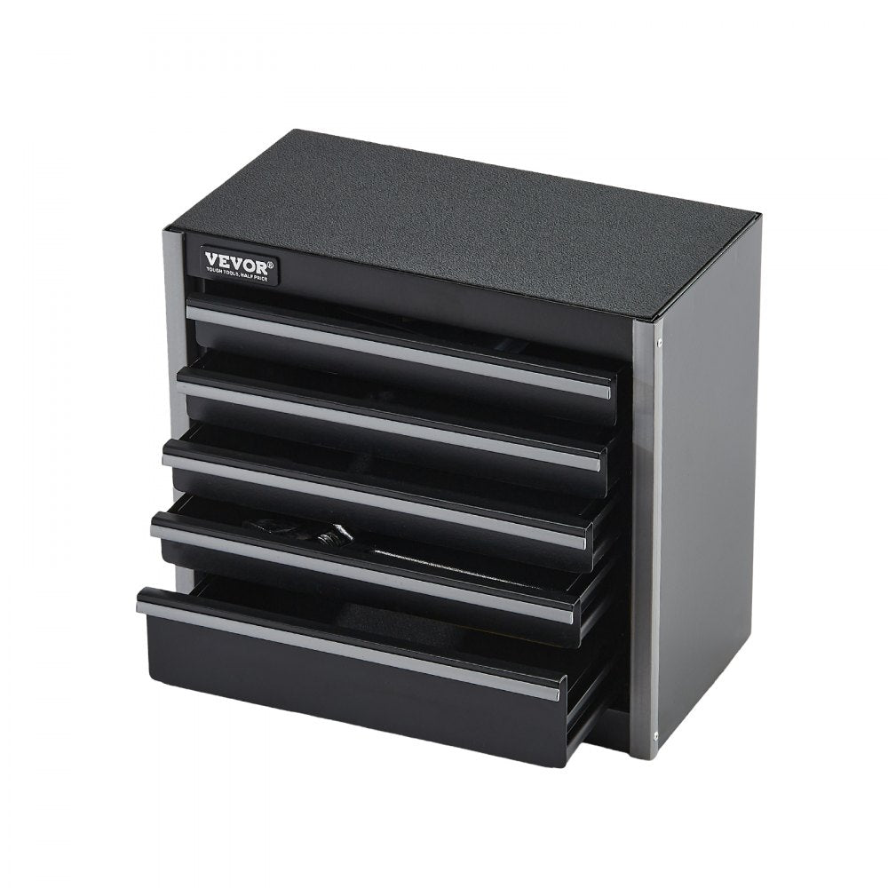 VEVOR Metal Tool Box, 8.6-inch, Portable Metal Tool Box with 5 Drawers, Small Tool Chest with EVA Liners and PP Feet Pads, Heavy-Duty Steel With Ball Bearing Opening and Powder Coated Finish, Black