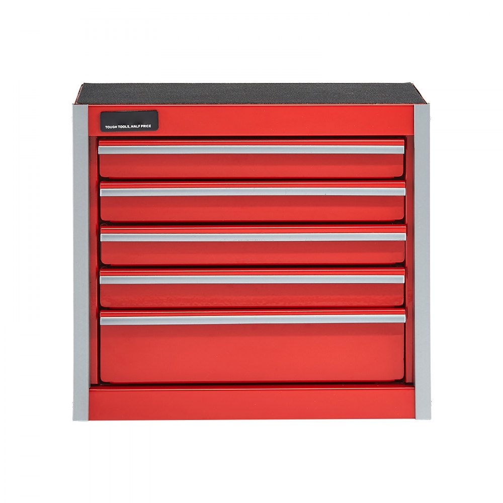 VEVOR Metal Tool Box, 8.6-inch, Portable Metal Tool Box with 5 Drawers, Small Tool Chest with EVA Liners and PP Feet Pads, Heavy-Duty Steel With Ball Bearing Opening and Powder Coated Finish, Red