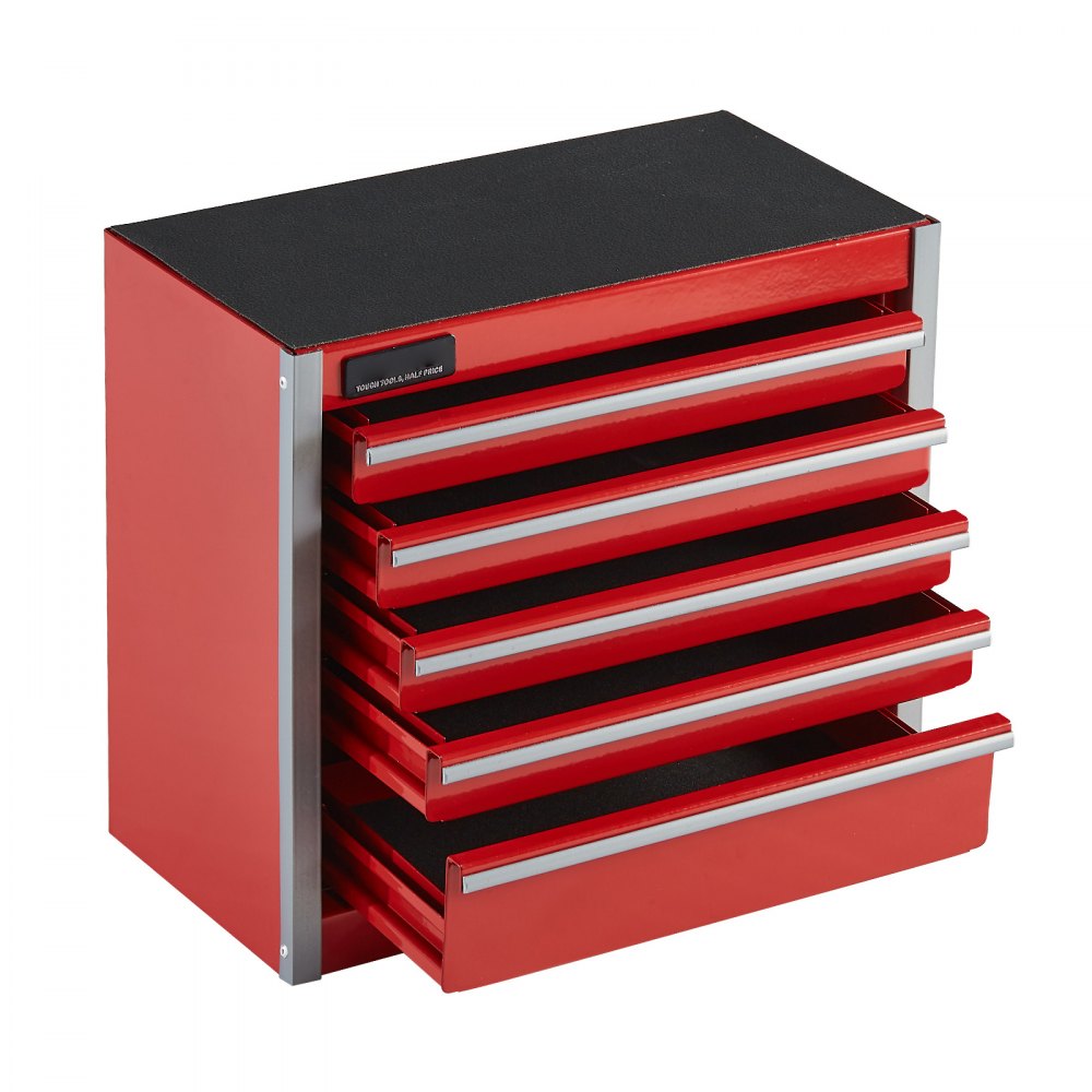 VEVOR Metal Tool Box, 8.6-inch, Portable Metal Tool Box with 5 Drawers, Small Tool Chest with EVA Liners and PP Feet Pads, Heavy-Duty Steel With Ball Bearing Opening and Powder Coated Finish, Red