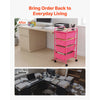 VEVOR Rolling Cart with Drawers, 4 Drawer Storage Organizer, Mobile Utility Cart with Steel Frame, Universal Casters & 2 Brakes, for Office, Classroom, Craft Tools, Garage, Cleaning Supplies, Rose Red