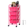 VEVOR Rolling Cart with Drawers, 4 Drawer Storage Organizer, Mobile Utility Cart with Steel Frame, Universal Casters & 2 Brakes, for Office, Classroom, Craft Tools, Garage, Cleaning Supplies, Rose Red