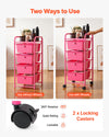 VEVOR Rolling Cart with Drawers, 4 Drawer Storage Organizer, Mobile Utility Cart with Steel Frame, Universal Casters & 2 Brakes, for Office, Classroom, Craft Tools, Garage, Cleaning Supplies, Rose Red