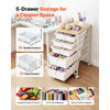 VEVOR Rolling Cart with Drawers, 5 Drawer Storage Organizer, Mobile Utility Cart with Wood Top, Steel Frame, Universal Casters & 2 Brakes, for Office, Classroom, Craft Supplies, Bedroom, Makeup, White