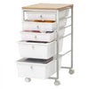 VEVOR Rolling Cart with Drawers, 5 Drawer Storage Organizer, Mobile Utility Cart with Wood Top, Steel Frame, Universal Casters & 2 Brakes, for Office, Classroom, Craft Supplies, Bedroom, Makeup, White