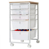 VEVOR Rolling Cart with Drawers, 5 Drawer Storage Organizer, Mobile Utility Cart with Wood Top, Steel Frame, Universal Casters & 2 Brakes, for Office, Classroom, Craft Supplies, Bedroom, Makeup, White