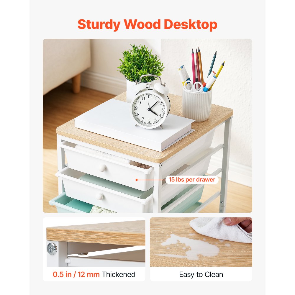 VEVOR Rolling Cart with Drawers, 8 Drawer Storage Organizer, Mobile Utility Cart with Wood Top, Steel Frame, Universal Casters & 2 Brakes, for Office, Classroom, Craft Supplies, Bedroom, Green Blue