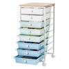 VEVOR Rolling Cart with Drawers, 8 Drawer Storage Organizer, Mobile Utility Cart with Wood Top, Steel Frame, Universal Casters & 2 Brakes, for Office, Classroom, Craft Supplies, Bedroom, Green Blue