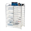 VEVOR Rolling Cart with Drawers, Double Row 15 Drawer Storage Organizer, Mobile Utility Cart with Chrome Steel Frame, Universal Casters & 2 Brakes, for Office, Classroom, Craft Room, Studio, Garage
