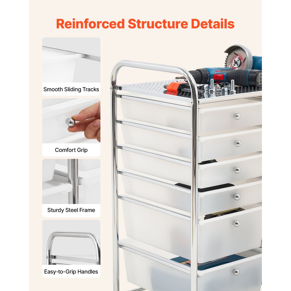 VEVOR Rolling Cart with Drawers, Double Row 12 Drawer Storage Organizer, Mobile Utility Cart with Chrome Steel Frame, Universal Casters & 2 Brakes, for Office, Classroom, Craft Room, Studio, Garage