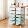 VEVOR Rolling Cart with Drawers, Double Row 10 Drawer Storage Organizer, Mobile Utility Cart, Wood Top, Steel Frame, Universal Casters & 2 Brakes, for Office, Classroom, Craft Room, Studio, Blue White