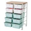 VEVOR Rolling Cart with Drawers, Double Row 10 Drawer Storage Organizer, Mobile Utility Cart, Wood Top, Steel Frame, Universal Casters & 2 Brakes, for Office, Classroom, Craft Room, Studio, Blue White