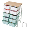 VEVOR Rolling Cart with Drawers, Double Row 10 Drawer Storage Organizer, Mobile Utility Cart, Wood Top, Steel Frame, Universal Casters & 2 Brakes, for Office, Classroom, Craft Room, Studio, Blue White