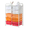 VEVOR Rolling Cart with Drawers, Double Row 15 Drawer Storage Organizer, Mobile Utility Cart, Steel Frame, Universal Casters & 2 Brakes, for Office, Classroom, Craft Room, Studio, Garage, Gradient Red
