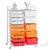 VEVOR Rolling Cart with Drawers, Double Row 15 Drawer Storage Organizer, Mobile Utility Cart, Steel Frame, Universal Casters & 2 Brakes, for Office, Classroom, Craft Room, Studio, Garage, Gradient Red
