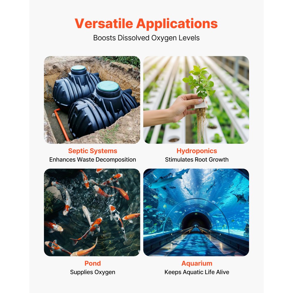 VEVOR Linear Air Pump, 1110 GPH Air Flow, Septic Aerator Pump, Aeration System for 10 ft Deep Ponds, Fit for Septic Tanks, Aquariums, Waste Treatment, Seafood Restaurants, Fish Farms, Hydroponics