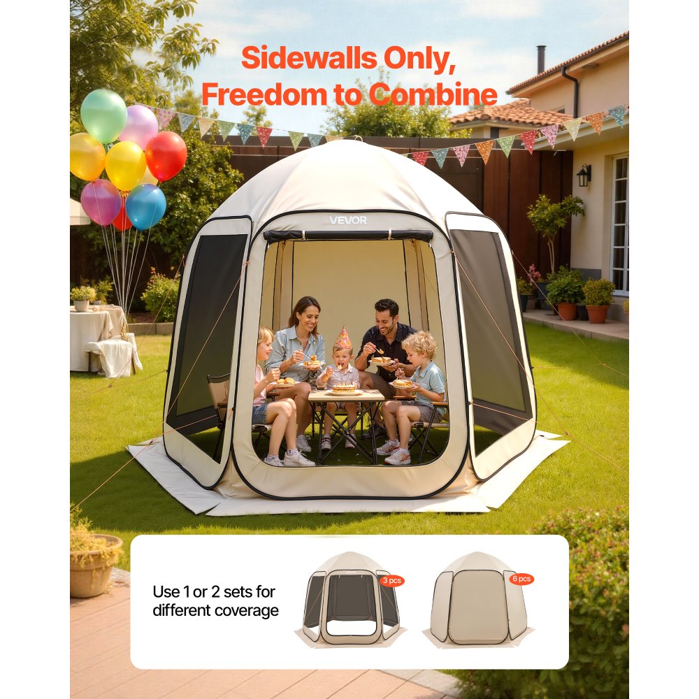 VEVOR Sun Shade Sail Canopy Covers, Fit for 10 x 9.2 ft Screen House Tent, Sun Protection, 5.51 x 4.23 ft 300D Oxford Silver-Coated Fabric, Pack of 3 (Not Include Tent), for Outdoor Activities, Beige