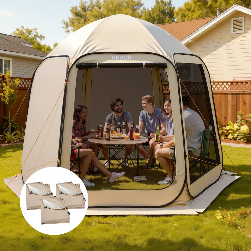 VEVOR Sun Shade Sail Canopy Covers, Fit for 10 x 9.2 ft Screen House Tent, Sun Protection, 5.51 x 4.23 ft 300D Oxford Silver-Coated Fabric, Pack of 3 (Not Include Tent), for Outdoor Activities, Beige