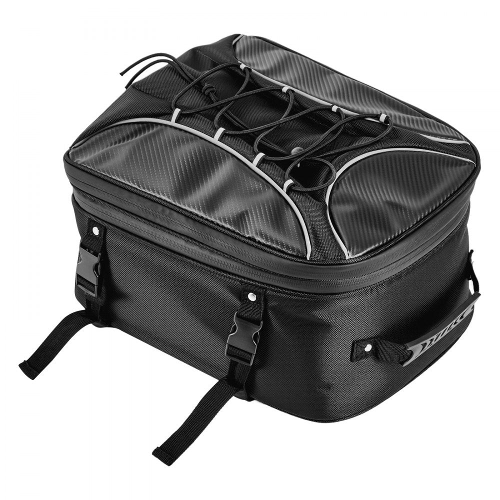 VEVOR Motorcycle Tail Bag, 22-34 L Expandable Motorcycle Rear Seat Bag with Waterproof Rain Cover, Outdoor Sports Motorbike Luggage Storage Backpack Handbag with Straps, Pocket & Elastic Cord, Black