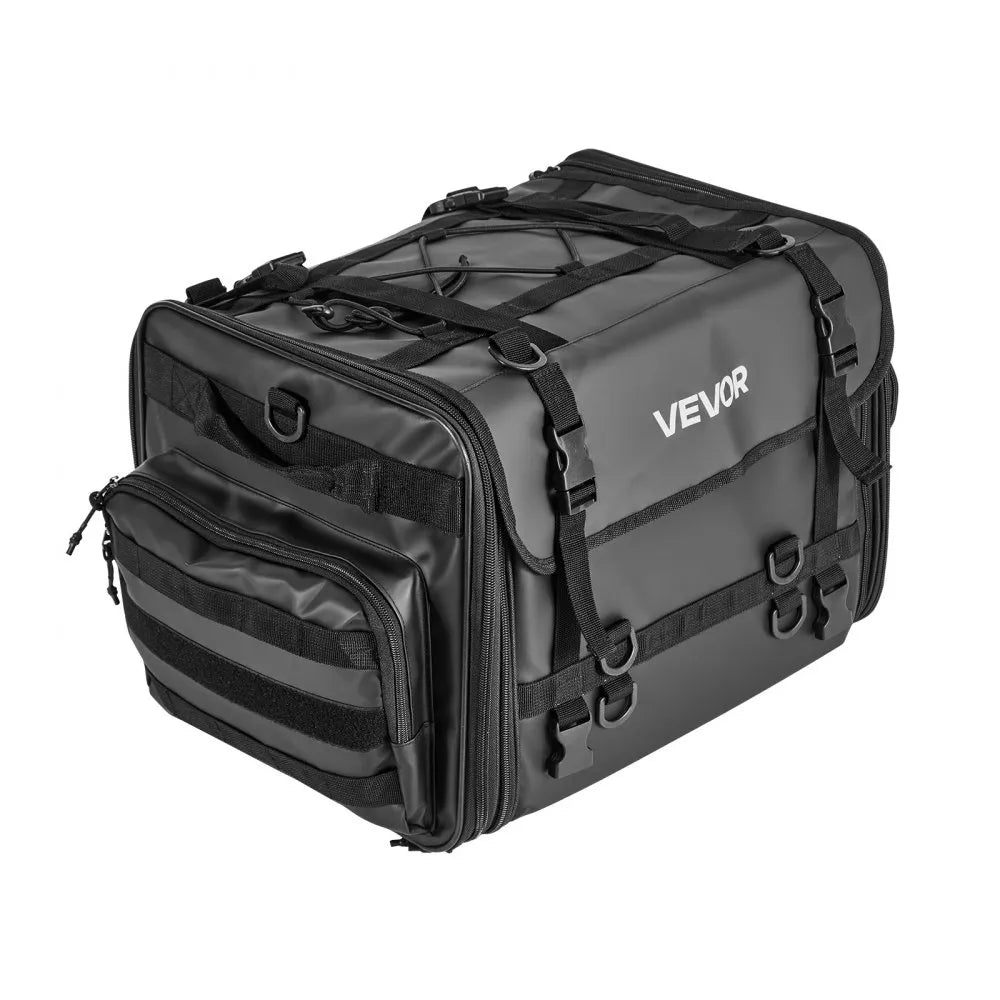 VEVOR Motorcycle Tail Bag, 40-60 L Expandable Motorcycle Rear Seat Bag with Waterproof Rain Cover, Foldable Outdoor Sports Motorbike Luggage Storage with Shoulder Straps, Pocket & Elastic Cord, Black