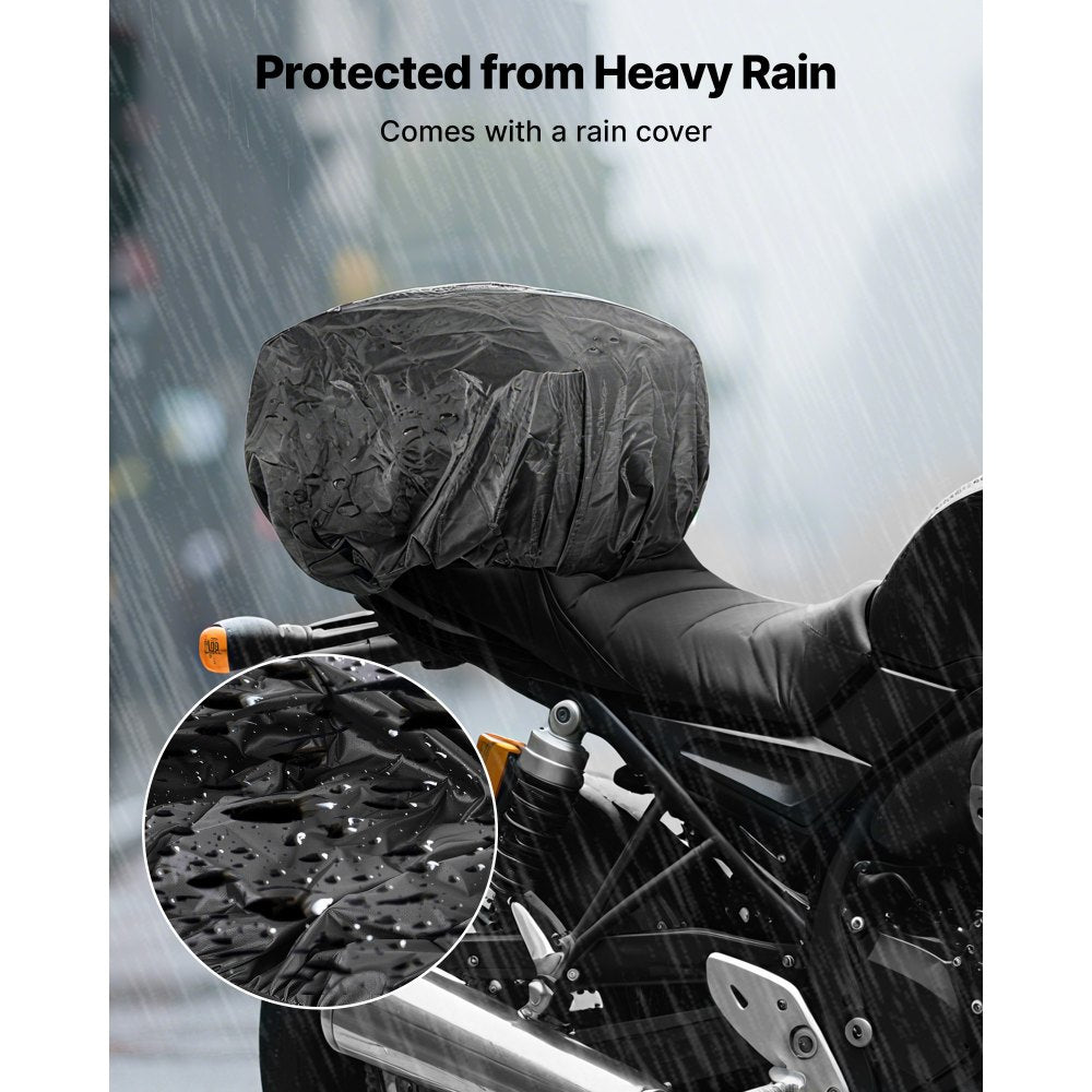 VEVOR Motorcycle Tail Bag, 10 L Motorcycle Rear Seat Bag with Waterproof Rain Cover, Outdoor Sports Motorbike Luggage Storage Trunk Rack Backpack Handbag with Shoulder Strap and Inner Pocket, Black