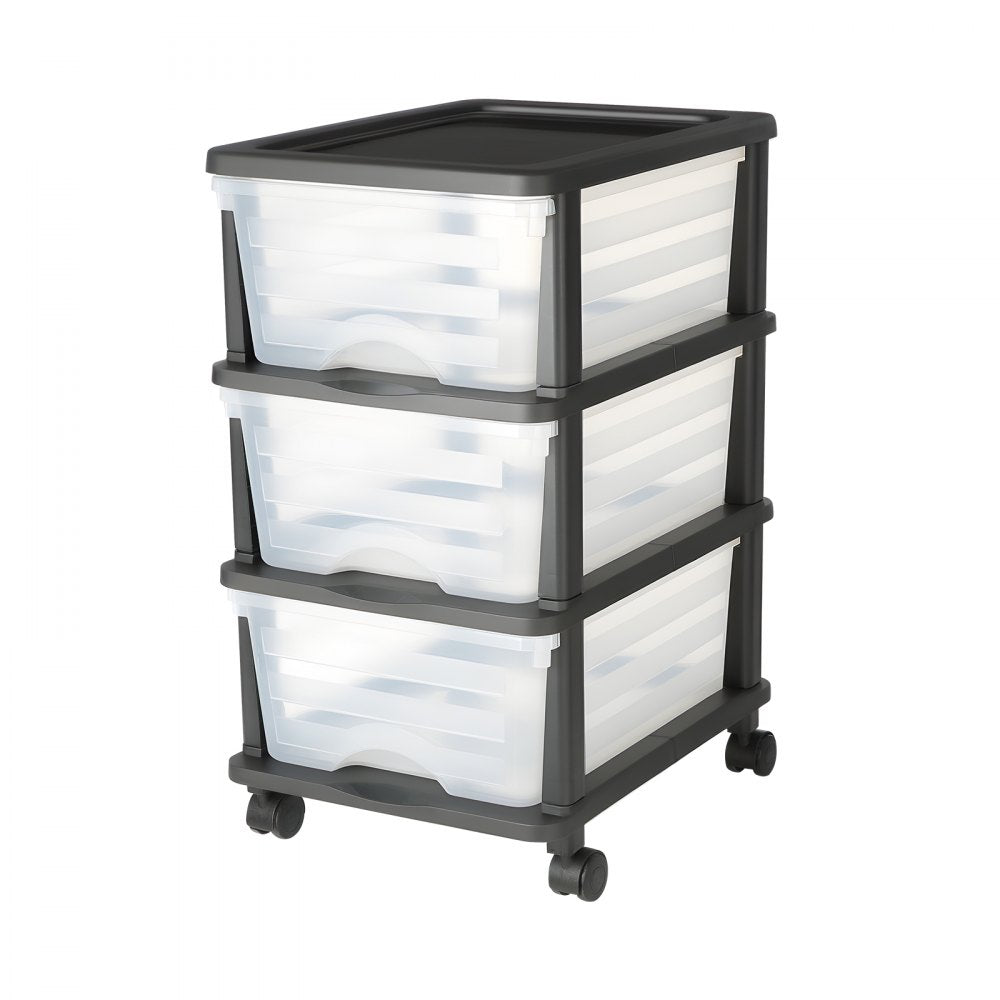 VEVOR Plastic Storage Drawers Cart, 3 Drawers Storage Organizer with Wheels, Rolling Closet Organization and Storage Dividers, Dresser Organizer Clear Bins for Office Supplies, Craft Rooms, Classrooms