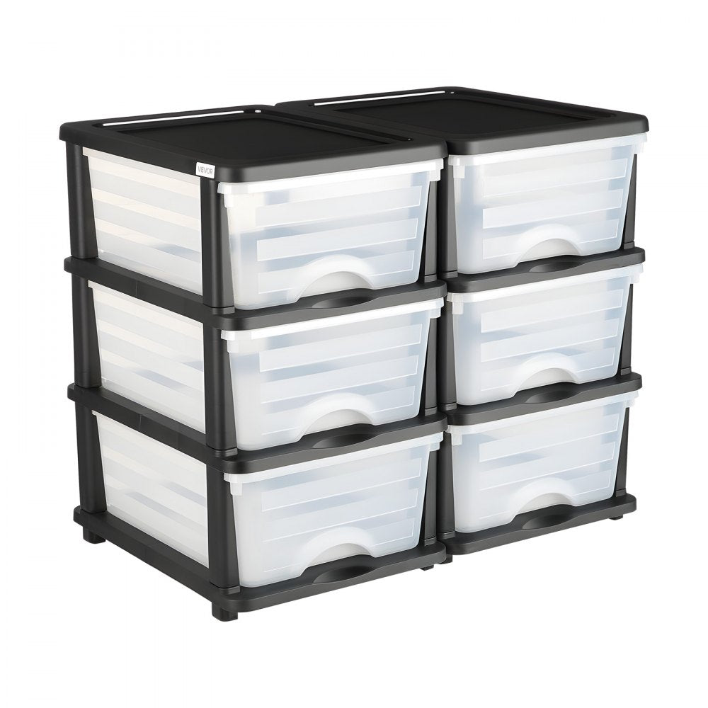 VEVOR Plastic Storage Drawers, 2 Pack Storage Organizer Drawer, 6 Drawers Closet Organization and Storage Dividers, Dresser Organizer Clear Bins for Office Supplies, Craft Rooms, Classrooms and Home