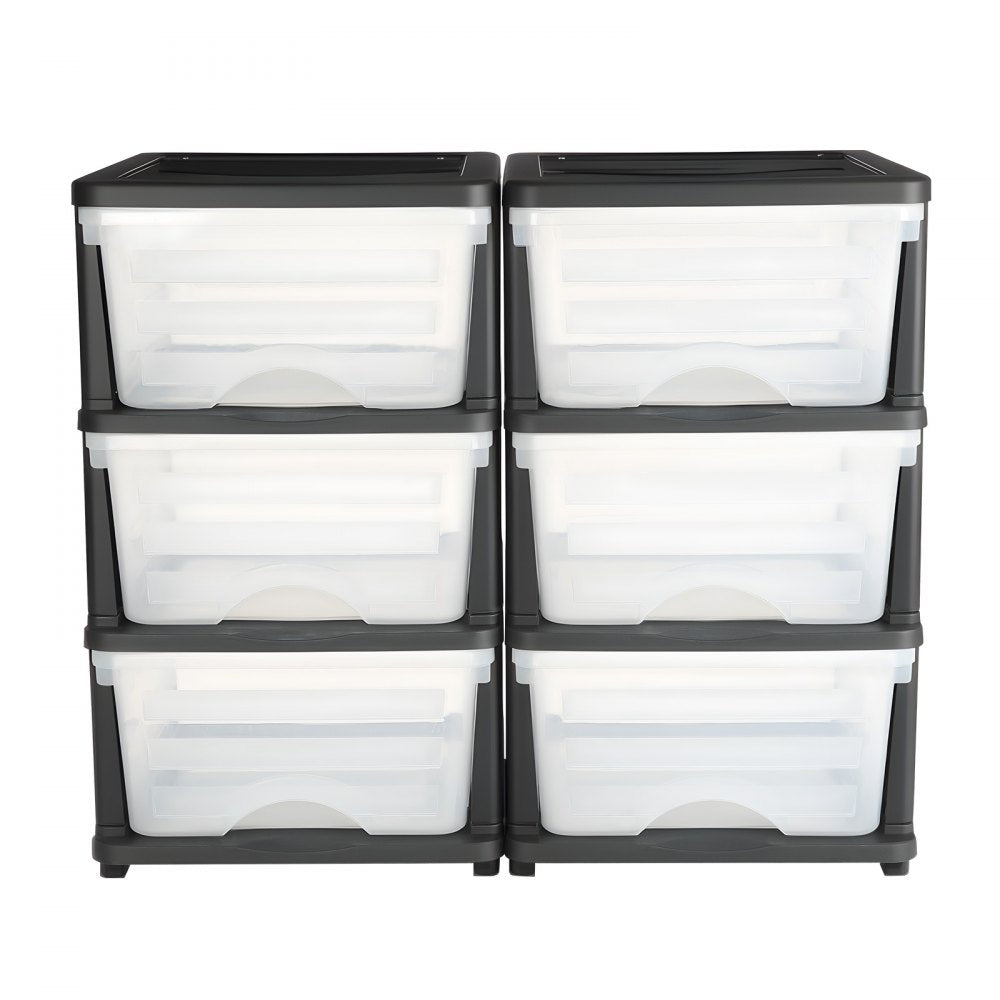 VEVOR Plastic Storage Drawers, 2 Pack Storage Organizer Drawer, 6 Drawers Closet Organization and Storage Dividers, Dresser Organizer Clear Bins for Office Supplies, Craft Rooms, Classrooms and Home